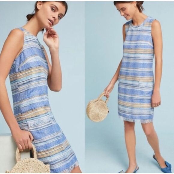 Anthropologie Akemi + Kin Tweed Fringe Dress Size 2 Shift Sleeveless Pockets - Picture 1 of 9
